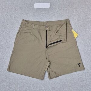 Railriders Men Shorts L Khaki Nylon Chino Zipper 7" Inseam Logo NWT